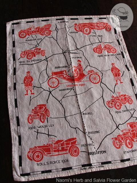 Antique Cars Linen Tea Towel